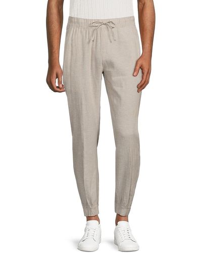 Saks Fifth Avenue Saks Fifth Avenue Drawstring Linen Blend Sweatpants - Natural