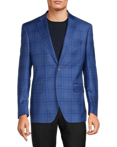 Saks Fifth Avenue Saks Fifth Avenue Modern Fit Plaid Wool Blend Sportcoat - Blue