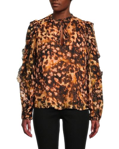 Marie Oliver Haley Abstract Silk Blend Top - Brown