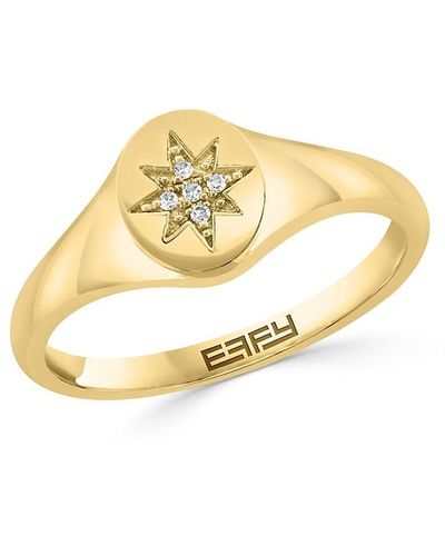Effy 14K & 0.02 Tcw Diamond Star Signet Ring - Metallic