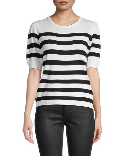 Premise Studio Striped Puff-sleeve Sweater - White