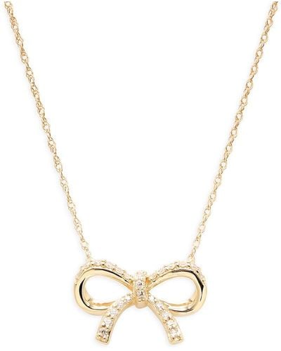 Saks Fifth Avenue 14K & 0.1 Tcw Diamond Bow Pendant Necklace - Metallic