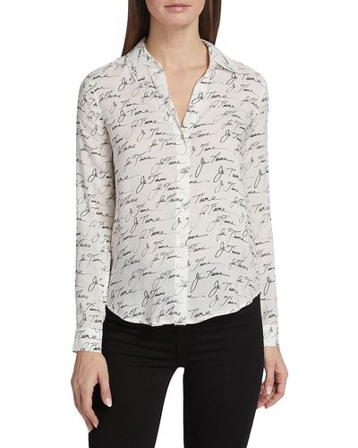L'Agence Tyler Holly Printed Button Front Blouse - White