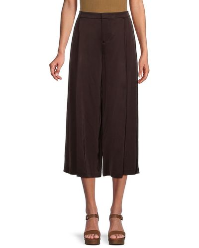 Vince Satin Pleated Cropped Wide Pants - Brown