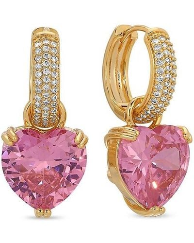 Eye Candy LA The Luxe Cora Goldtone & Cubic Zirconia Heart Huggie Earrings - Pink