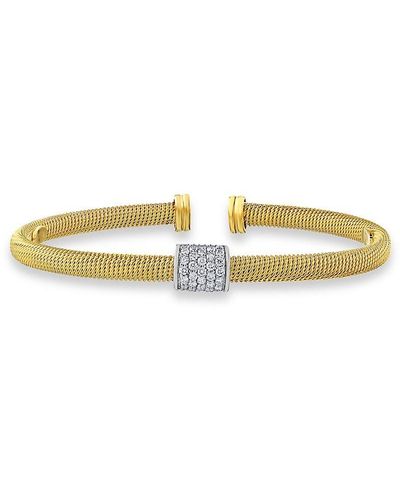 Saks Fifth Avenue Two Tone 14k Gold & 0.35 Tcw Diamond Bar Bangle Bracelet - White