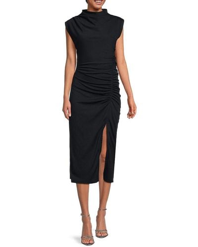Adrienne Landau Ruched Front Slit Sheath Dress - Black