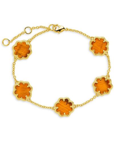 Sterling Forever 14k Goldplated & Tiger's Eye Station Bracelet - Orange