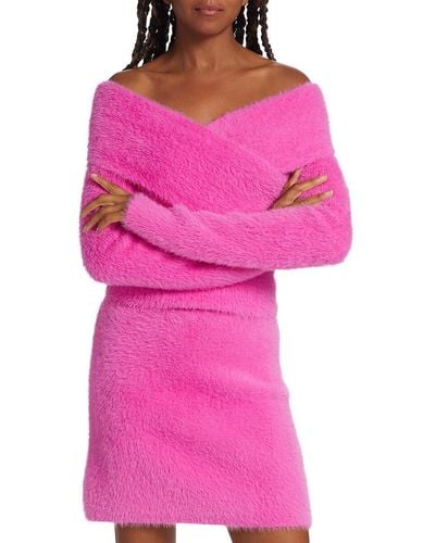 Jonathan Simkhai Aiden Fuzzy Off The Shoulder Sweater - Pink