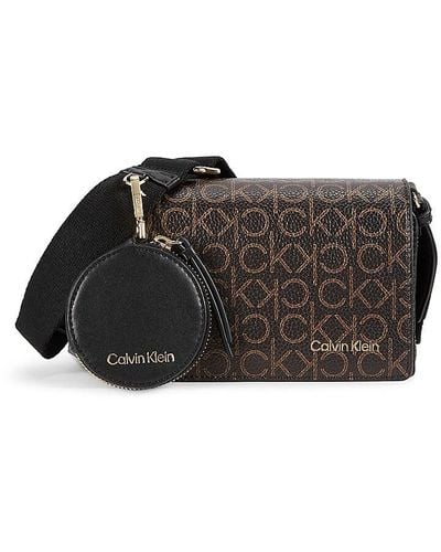 Calvin Klein Millie Monogram Faux Leather Crossbody Bag - Black