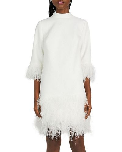 Kate Spade Ostrich Feather & Crepe Shift Dress - White