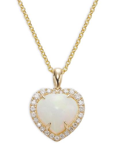 Effy 14k Yellow Gold, Ethiopian Opal & Diamond Heart Pendant Necklace - Metallic