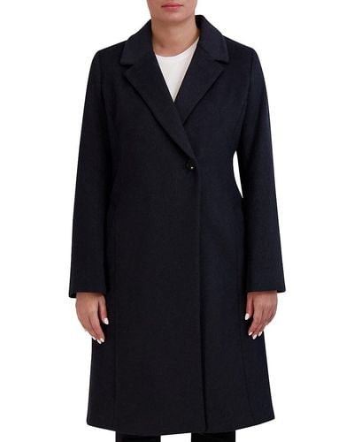 Cole Haan Double Breasted Wool Blend Coat - Black