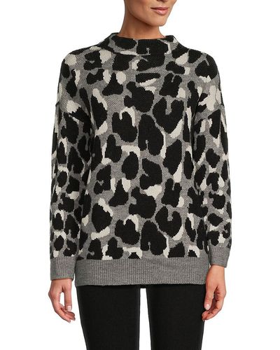 BCBGMAXAZRIA Leopard Print Mockneck Sweater - Black