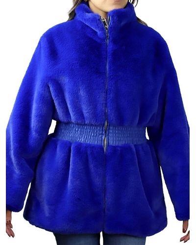 La Fiorentina Shirred Faux Fur Jacket - Blue