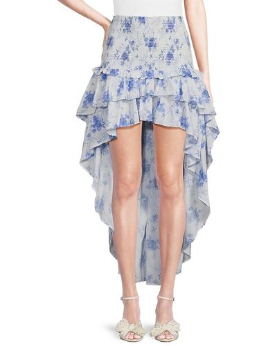 LoveShackFancy Palani Floral Asymmetric Maxi Skirt - Blue