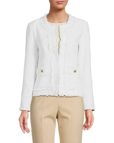 Saks Fifth Avenue Fringe Tweed Jacket - White