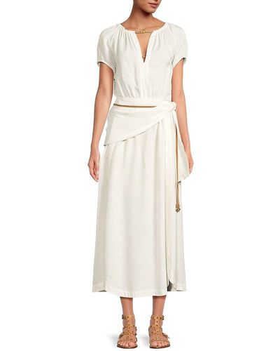 ViX Claire Splitneck Linen Blend Midi Dress - White