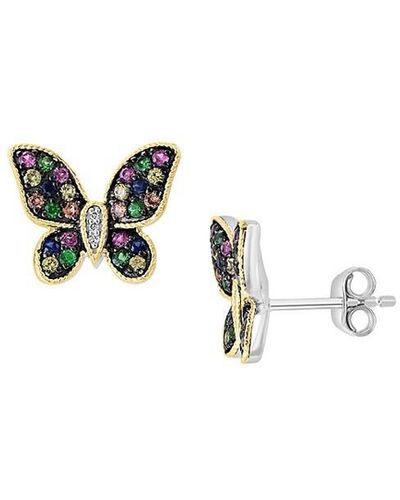Effy ENY Sterling Silver, 14k Yellow Gold, Diamond, Sapphire & Tsavorite Butterfly Stud Earrings - Metallic