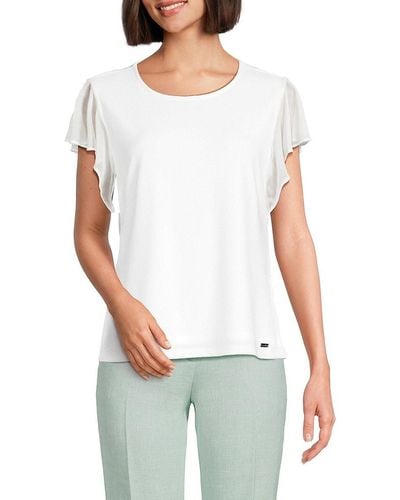 Calvin Klein Flutter Sleeve Top - White