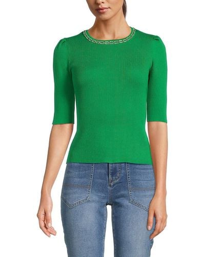 Nanette Lepore Chain Ribbed Sweater - Green
