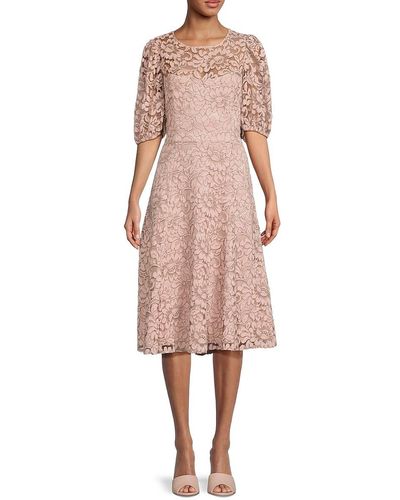 Eliza J Lace Fit & Flare Midi Dress - Pink