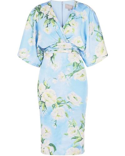 THEIA Liana Printed Kimono Dress - Blue