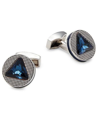 Tateossian Rhodium Plated & Montana Swarovski Crystal Cufflinks - Blue