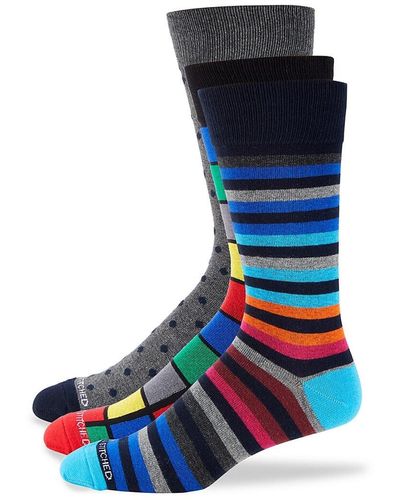 Unsimply Stitched 3-Pack Patterned Crew Socks - Blue
