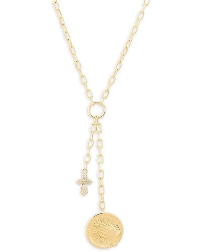 Saks Fifth Avenue 14k Yellow Gold & 0.065 Tcw Diamond Cross Lariat Necklace - Metallic