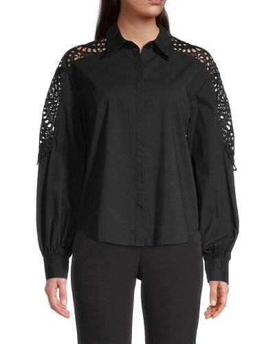 Donna Karan Lace-sleeve Poplin Shirt - Black
