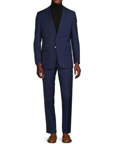 Class Roberto Cavalli Slim Fit Plaid Wool Suit - Blue