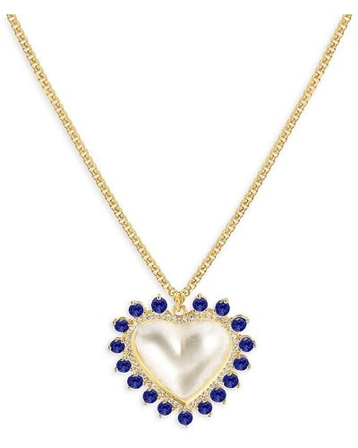 Gabi Rielle Timeless Treasures 14k Yellow Gold Vermeil, 12mm Cultured Freshwater Pearl & Crystal Heart Pendant Necklace - White