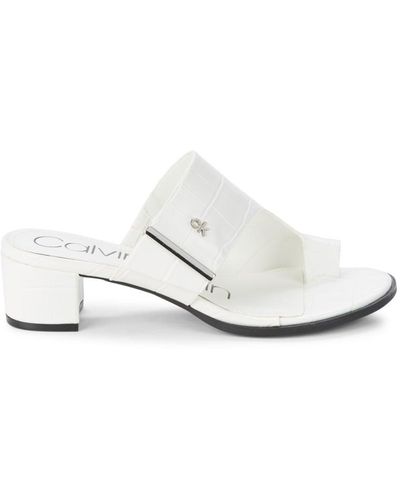 Calvin Klein Women's Daniela Croc-embossed Faux Leather Heeled Sandals - White - Size 6