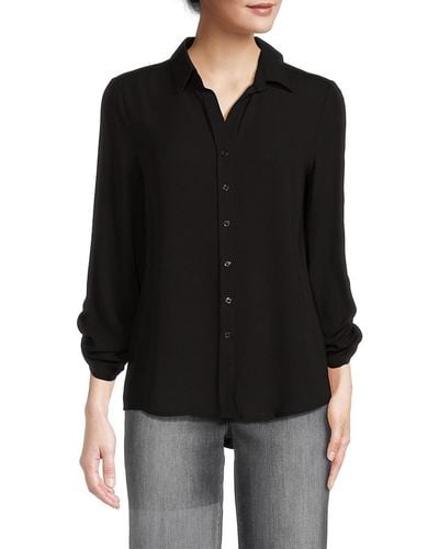 Tahari Ruched Sleeve Shirt - Black