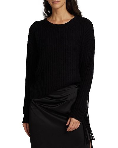 Splendid Britian Wool Blend Chunky Fringe Sweater - Black