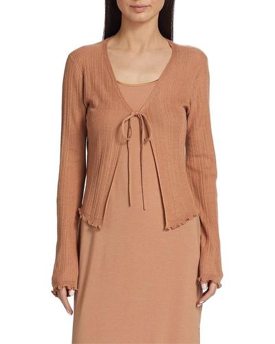 Splendid Rib Knit Tie Front Cardigan - Brown