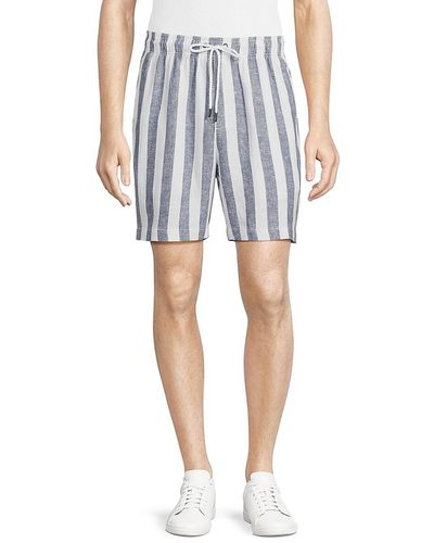 Onia Striped Drawstring Linen Blend Shorts - Blue