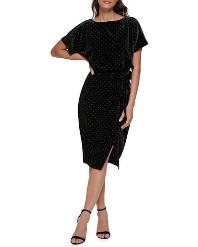Kensie Studded Velvet Tie-front Dress - Black