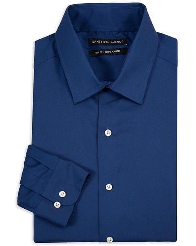 Saks Fifth Avenue Trim Fit Dress Shirt - Blue