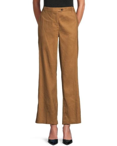 Calvin Klein Flat Front Linen Blend Trousers - Brown