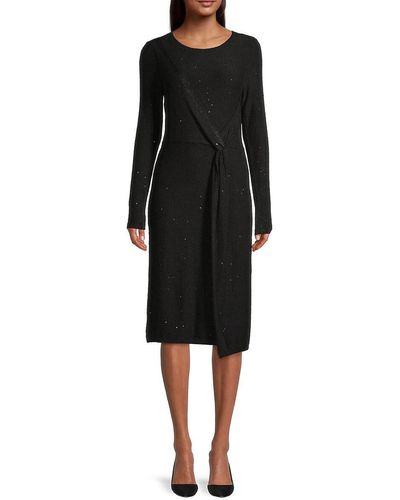 Donna Karan Sequin Twisted Sweater Dress - Black