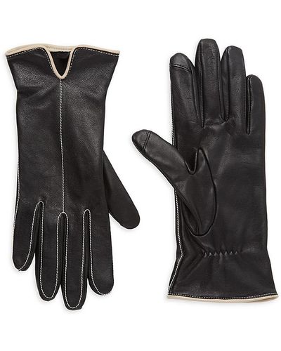 Saks Fifth Avenue Contrast Trim Leather Gloves - Black