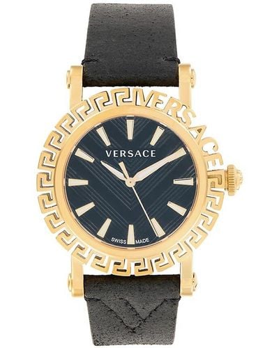 Versace 40Mm Ip Goldtone Stainless Steel & Leather Strap Watch - Black