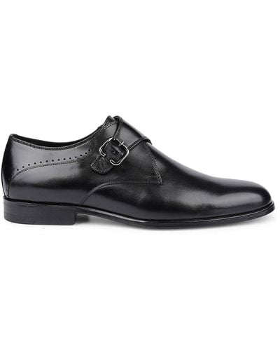 VELLAPAIS Leather Monk Strap Dress Shoes - Black