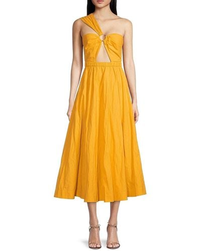 Jason Wu One Shoulder Cutout Linen Blend Midi Dress - Yellow