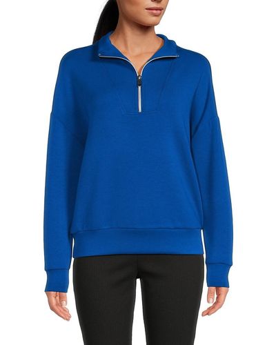 Nanette Lepore Inset Drop Shoulder Zip Up Pullover - Blue