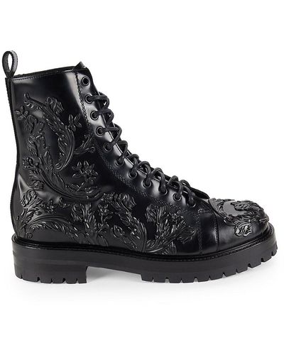 Versace Baroque Leather Combat Boots - Black