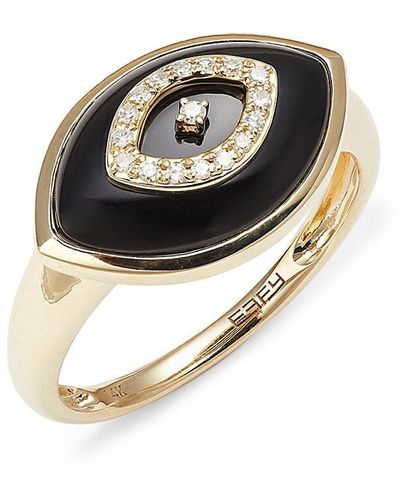 Effy 14k Yellow Gold, Onyx & Diamond Evil Eye Ring - Black