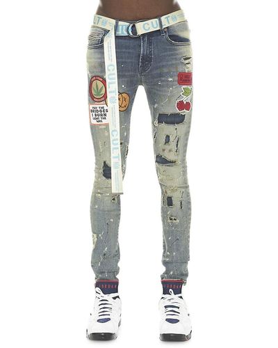 Cult Of Individuality Punk Patchwork Super Skinny Jeans - Blue